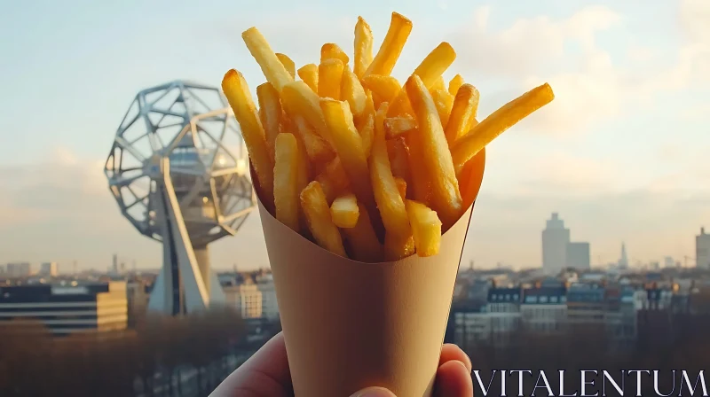 Cone of Fries with Landmark Background AI Image