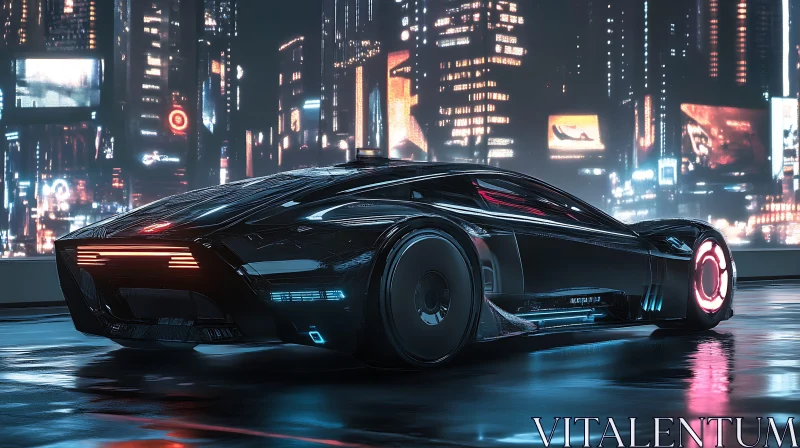 Futuristic Car with Neon Lights in Urban Nightscape AI Image