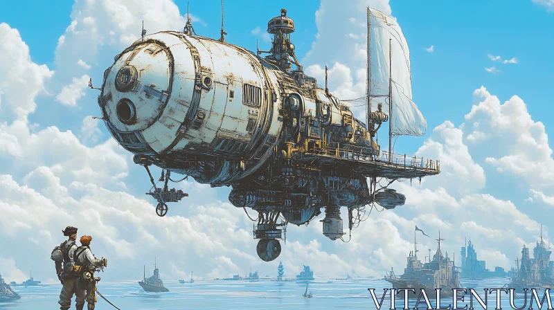 AI ART Mechanical Airship Above Ocean