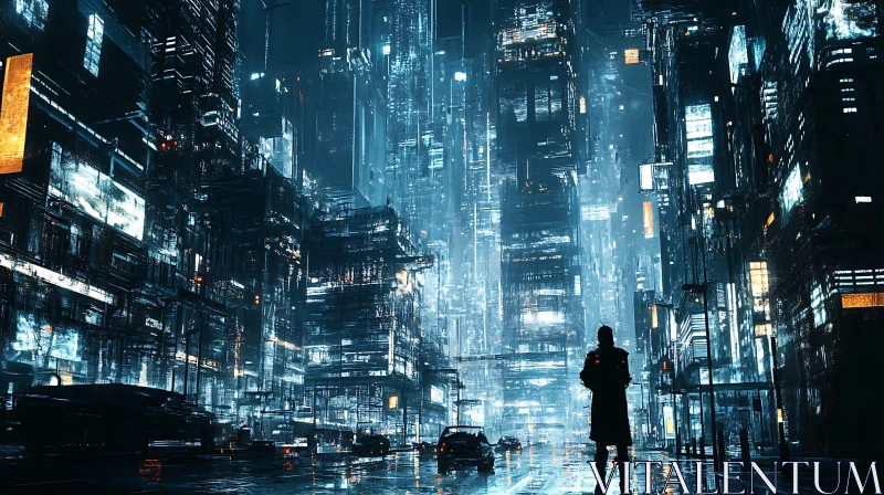 Neon-Lit Cyberpunk Cityscape at Night AI Image