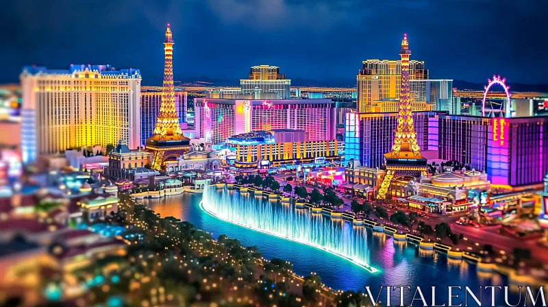 Colorful Nighttime Panorama of Las Vegas AI Image