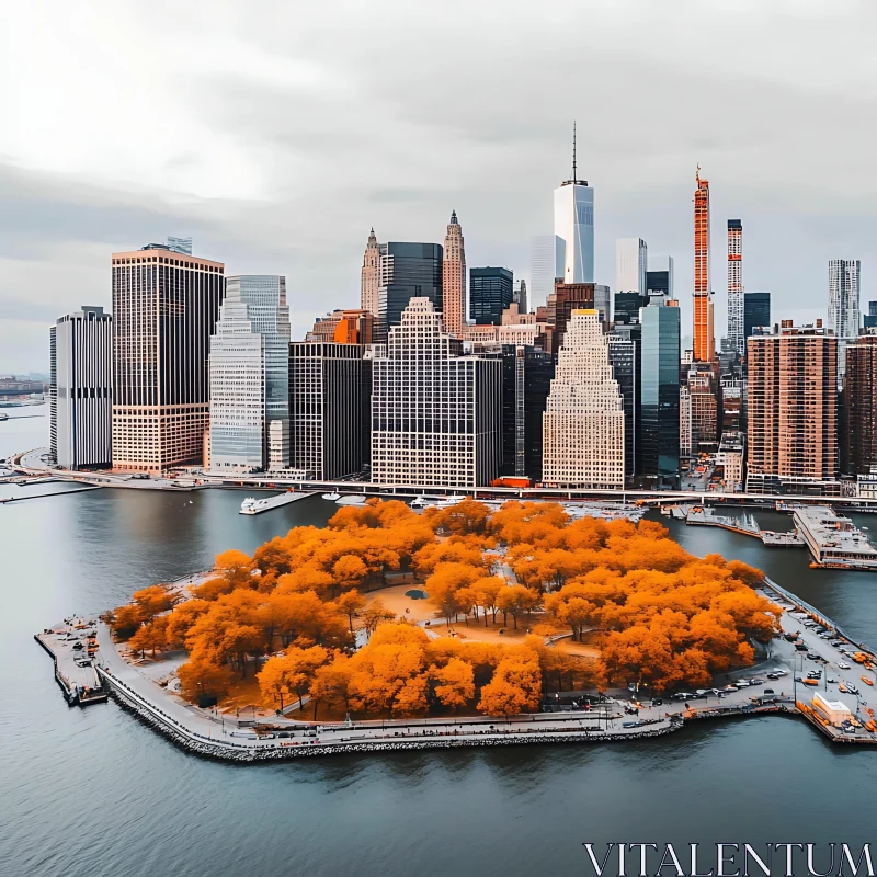 City Aerial View with Fall-Colored Park AI Image