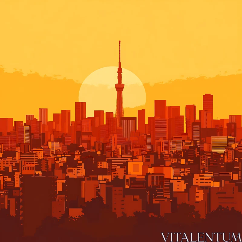 Cityscape at Golden Hour AI Image