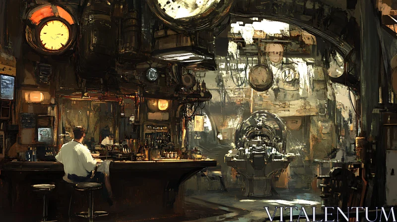 AI ART Retro-Futuristic Steampunk Bar Scene