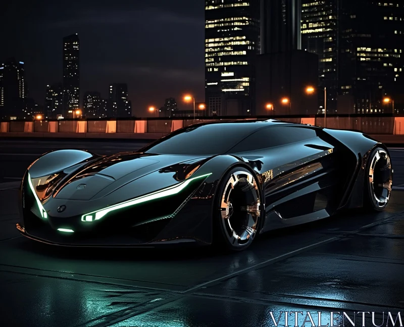 Sleek Futuristic Car in a Cityscape AI Image