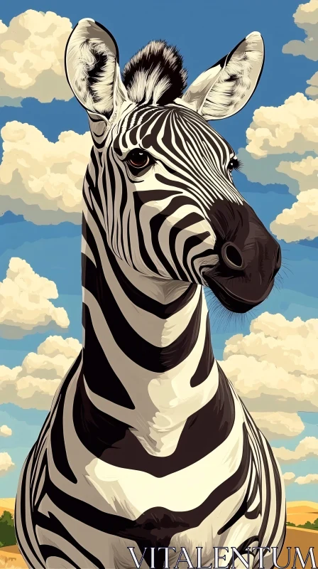 Zebra Portrait in Cloudy Background AI Image