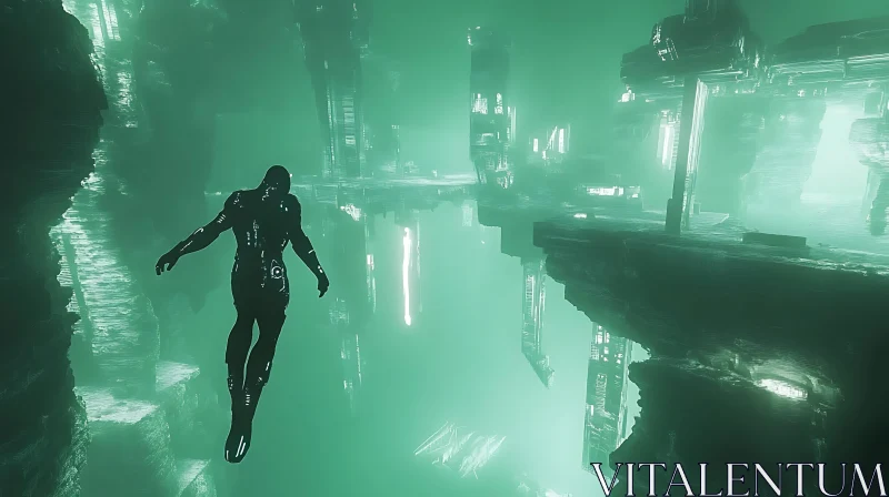 AI ART Sci-Fi Floating Persona in Eerie Green Light