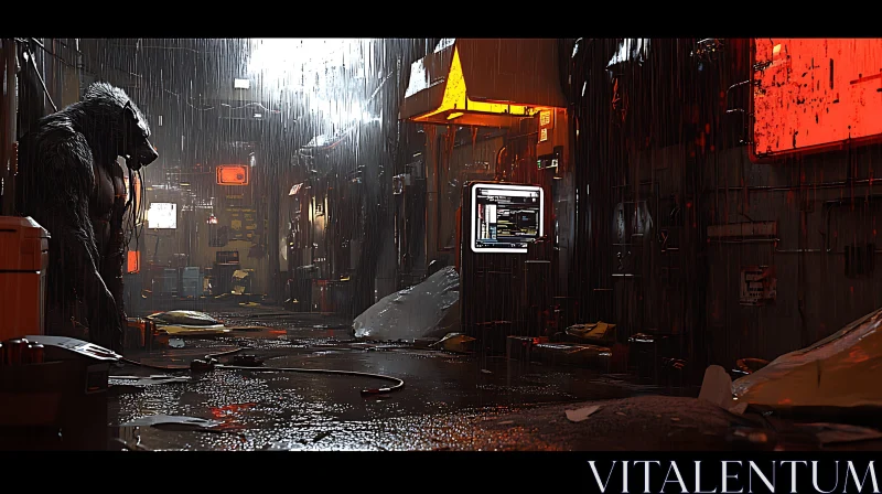 Futuristic Rainy Street with Shadows AI Image