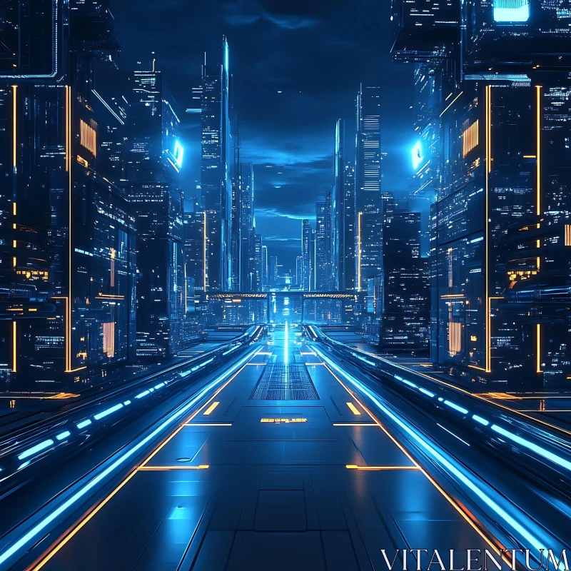 Night Time Futuristic City with Neon Lights AI Image