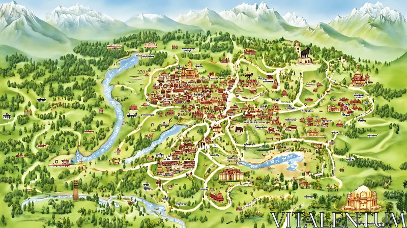 Beautiful Village Map Illustration AI Image