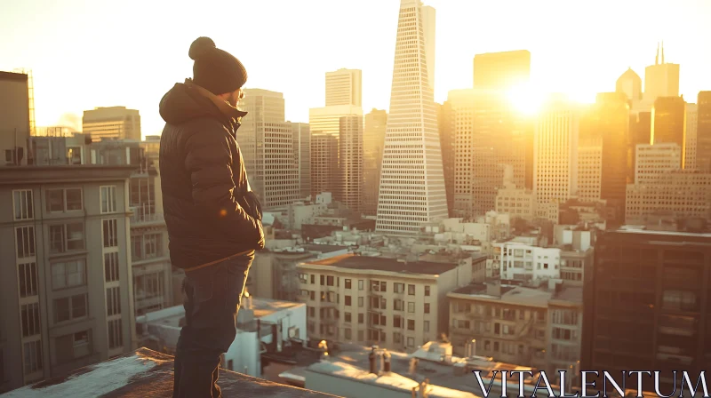 AI ART Sunset Over Cityscape From Rooftop