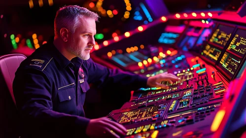 Technician at Futuristic Control Panel