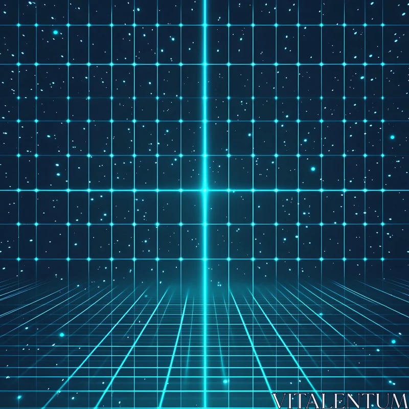 Blue Digital Grid with Glowing Particles AI Image