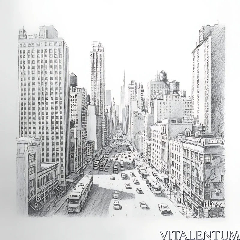 Detailed Urban Scene in Pencil Sketch AI Image