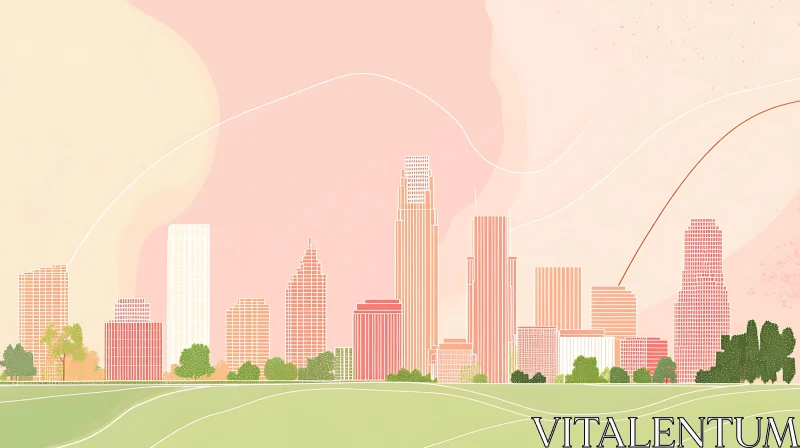 Modern City Skyline Illustration in Pastel Tones AI Image