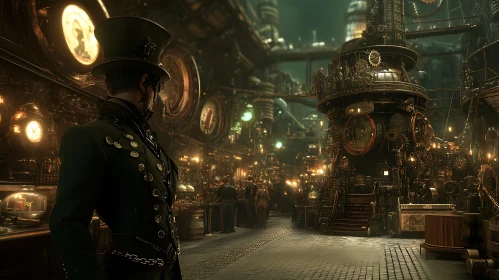 Victorian Steampunk Scene with Machinery