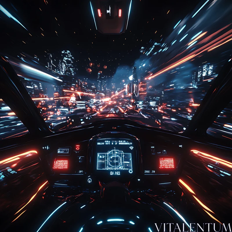 Futuristic Spaceship Cockpit View at Night AI Image