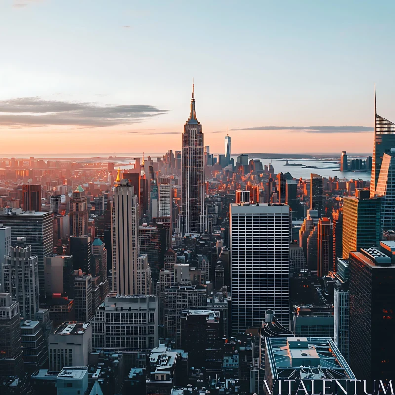 City Skyline at Sunset with Prominent Tower AI Image