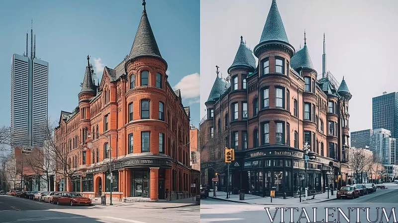 Cityscape with Historical Red Brick Building AI Image