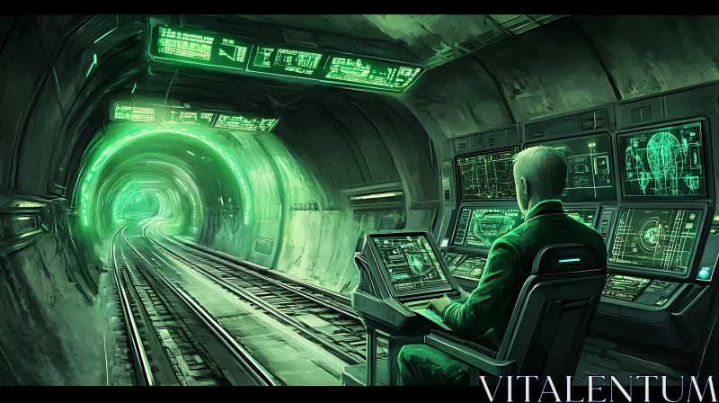 Advanced Tech Interface in Subway Tunnel AI Image