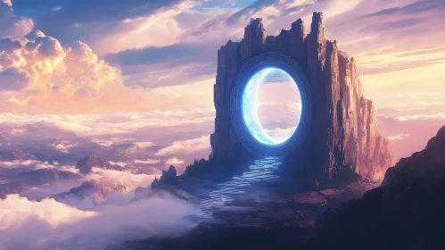 Dreamlike Rocky Mountain with Circular Portal