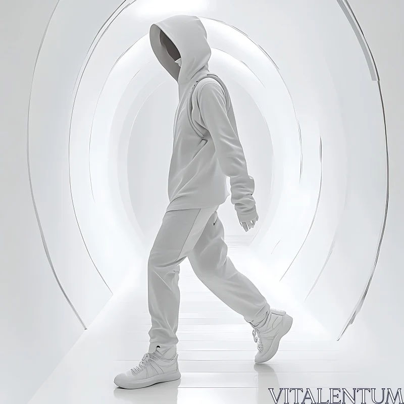 AI ART Walking in a Futuristic White Tunnel