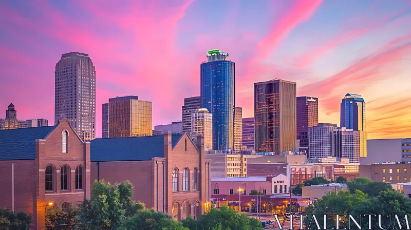 Sunset Skyline with Modern and Historical Buildings AI Image