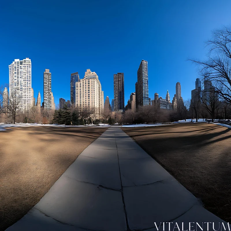 Urban Winter Park with Tall Buildings AI Image