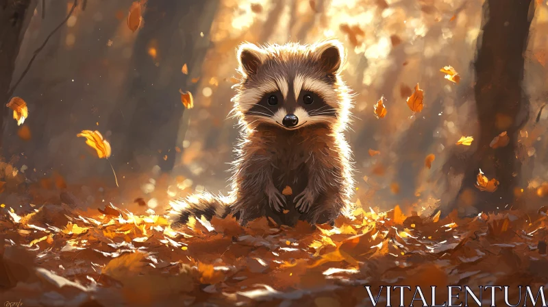 Raccoon and Falling Leaves AI Image