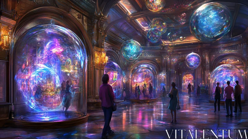 Dreamlike Bubbles in a Colorful Hall AI Image