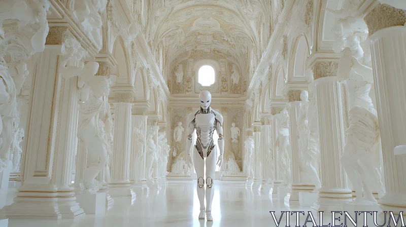 Modern Robot in Classical Marble Architecture AI Image