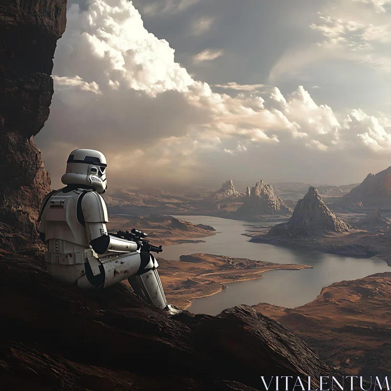 AI ART Solitary Stormtrooper in Alien World