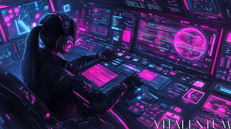 Cyberpunk Style High-Tech Control Room AI Image