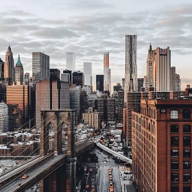 Iconic NYC Cityscape Featuring Skyscrapers and Brooklyn Bridge