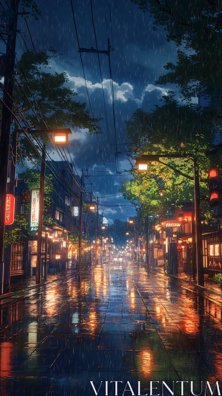 AI ART Serene Rainy Night in a Neon-Lit Street