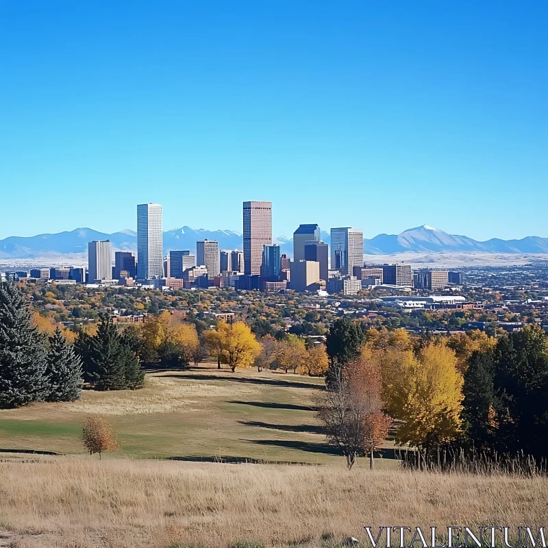 Cityscape with Majestic Mountains AI Image