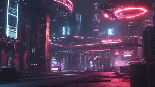 Cyberpunk Sci-Fi Urban Night Scene