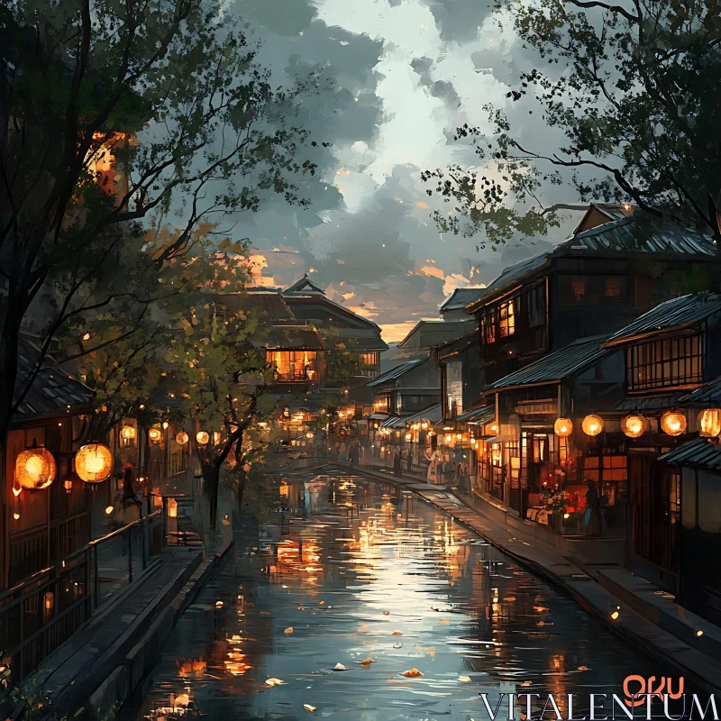 Serene Twilight Street Decor by Canal AI Image