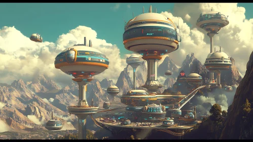 Sci-fi City in a Mountainous Landscape