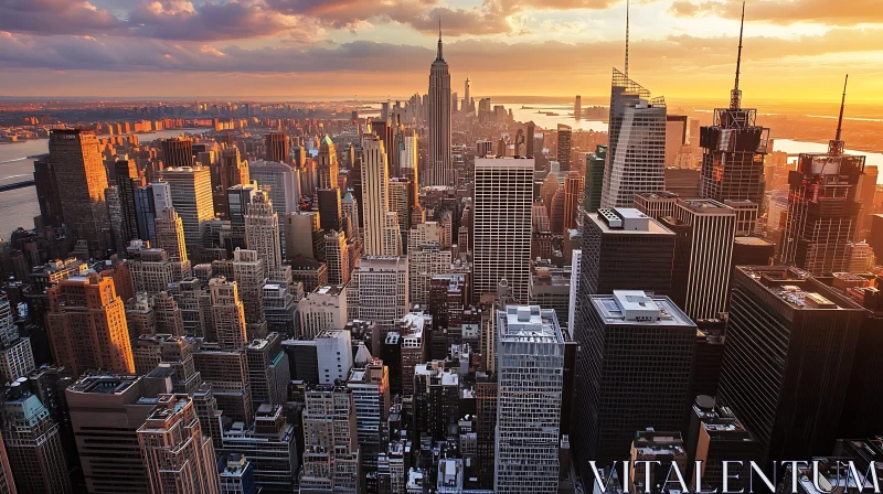 Urban Sunset Skyline with Reflective Buildings AI Image