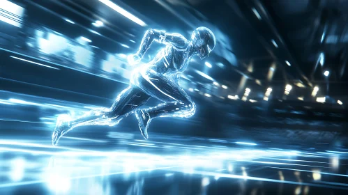 High-Speed Cyborg on Neon Track