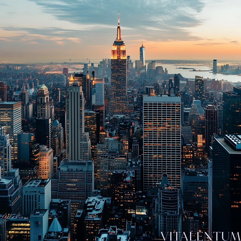 AI ART Cityscape with Skyscrapers at Dusk