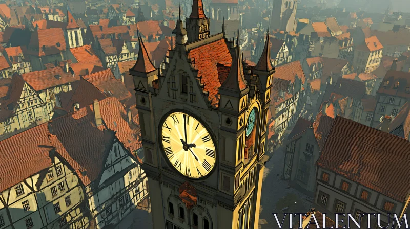 Majestic Medieval City Clock Tower AI Image