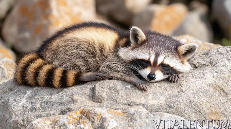 Peaceful Raccoon on Rock AI Image