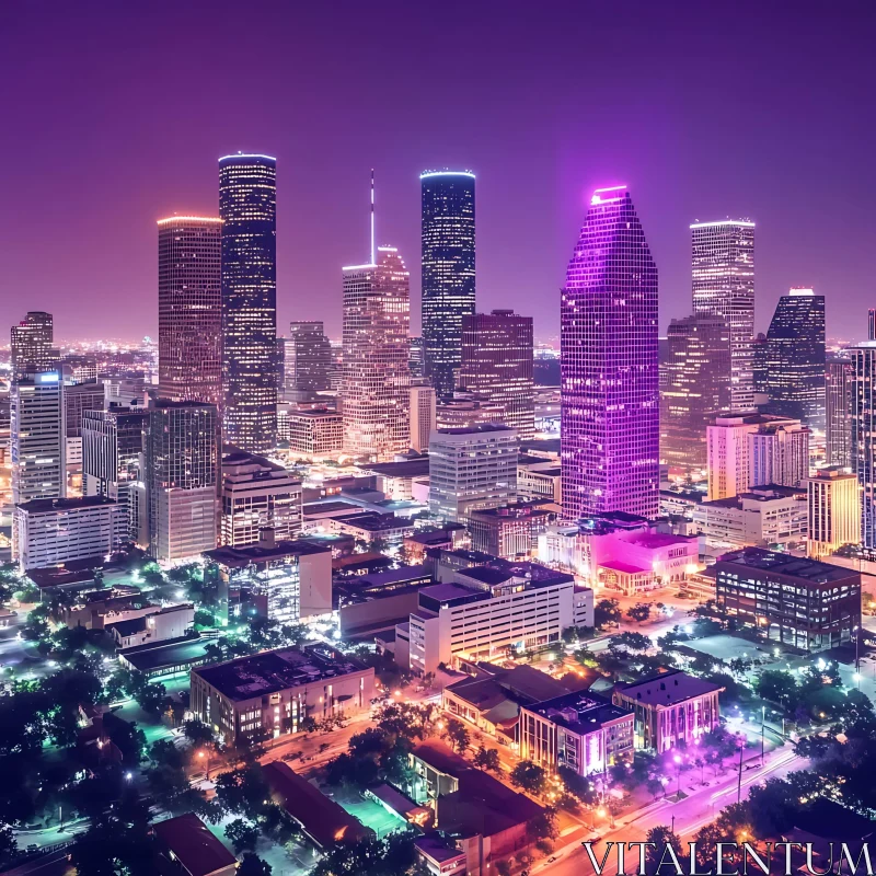 AI ART Urban Skyline at Night with Vibrant Lights