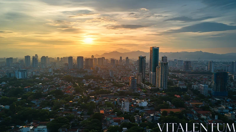 Cityscape Sunset Aerial View AI Image