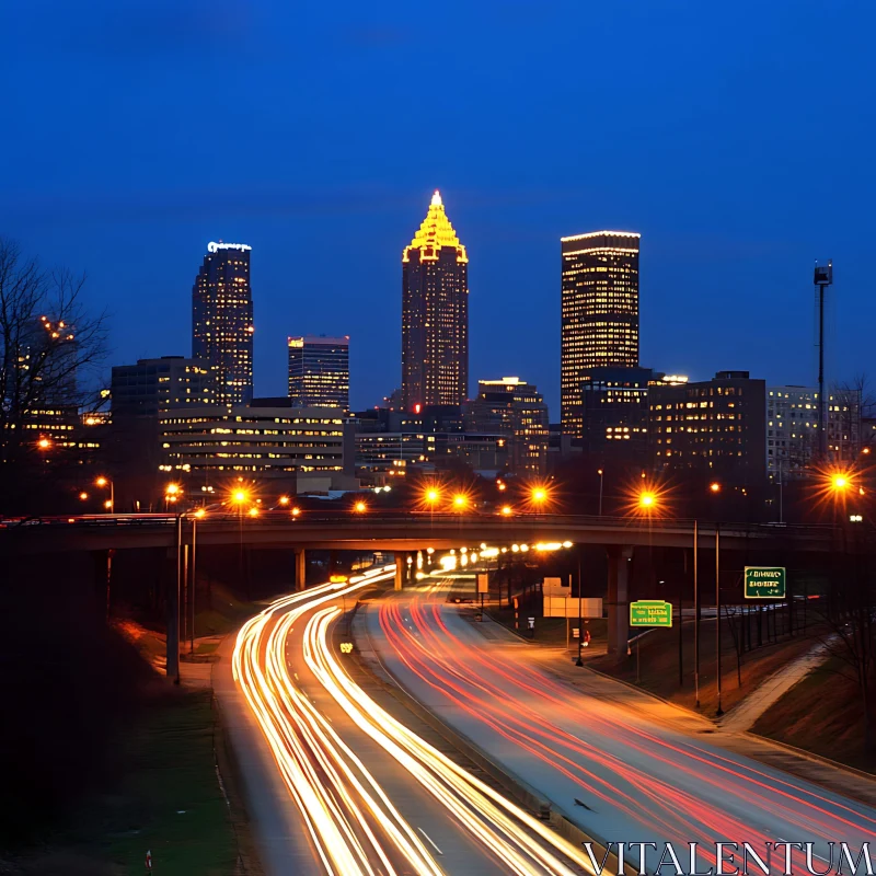 City Lights and Highway at Night