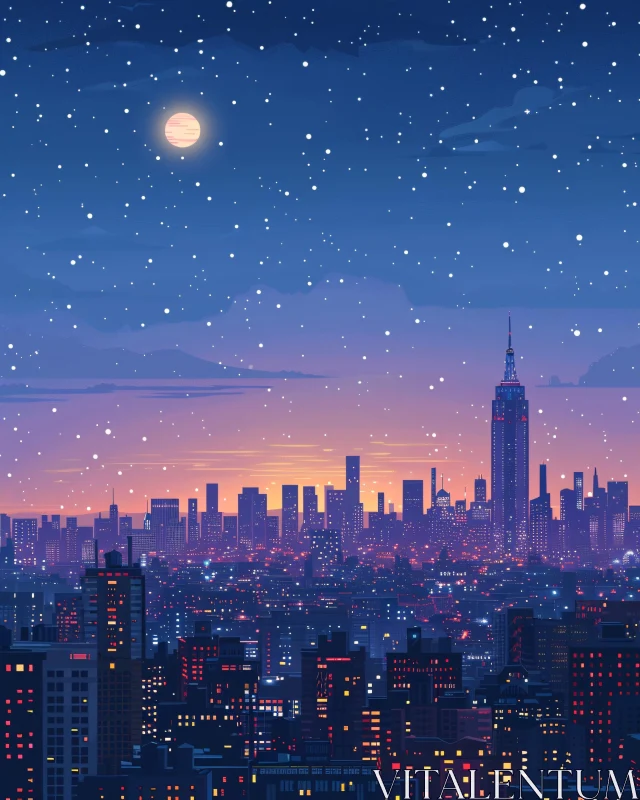 Urban Winter Wonderland Under Starry Sky
