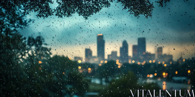 Urban Scene with Rain and City Lights Bokeh