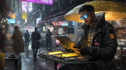 Futuristic Cyberpunk Scene with Neon Market